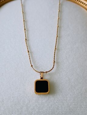 New Gold Tone Pendant Necklace with Black Inlay